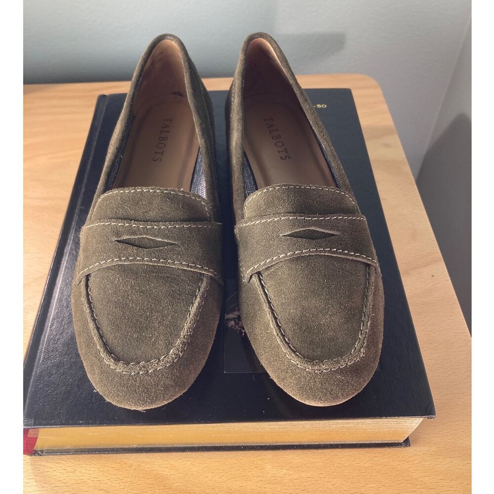 Talbots Olive Green Suede Leather Loafers ~ Sz 7 ~ Classic CBK Prep RL